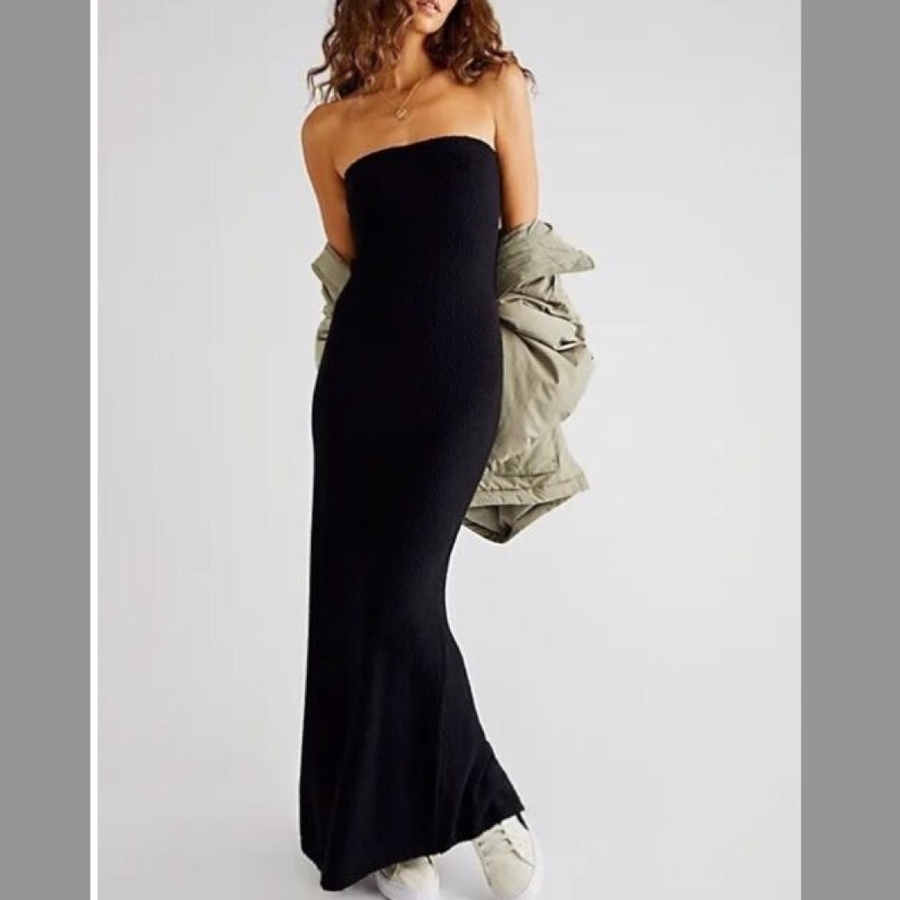 FREE PEOPLE FP BEACH BLACK RIO STRAPLESS SWEATER MAXI DRESS